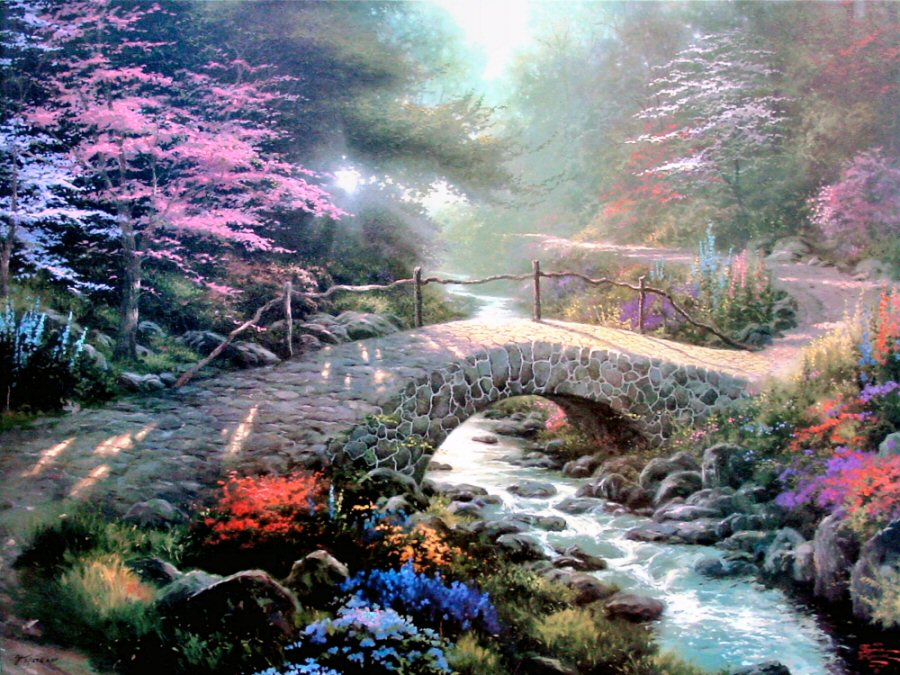 Bridge of Faith (Gardens of Promise III) by Thomas Kinkade