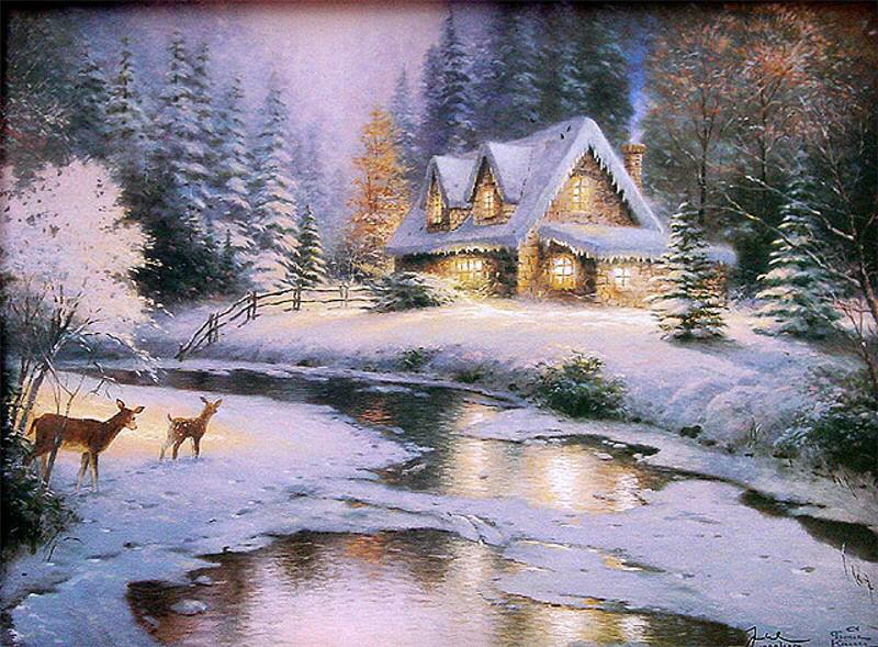 Deer Creek Cottage (Christmas Cottage VI) by Thomas Kinkade