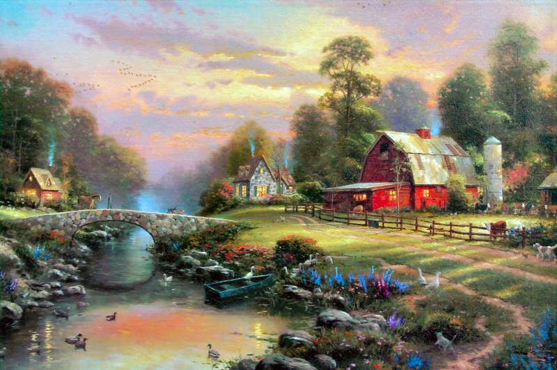 Sunset at Riverbend Farm (Riverbend Farm I) by Thomas Kinkade
