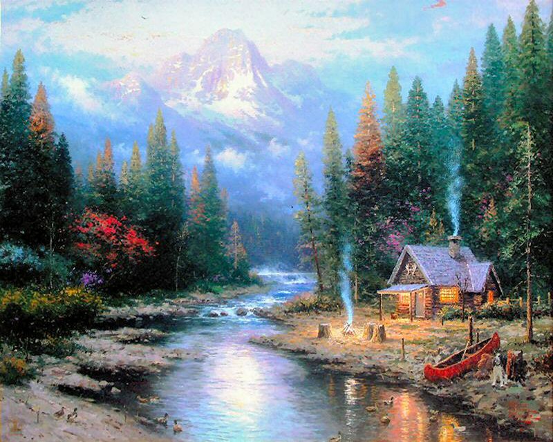 The End of a Perfect Day II (A Quiet Evening at Riverlodge) by Thomas Kinkade