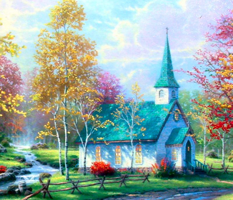 The Aspen Chapel by Thomas Kinkade LARGE 24x36 Signed and Numbered S/N ...