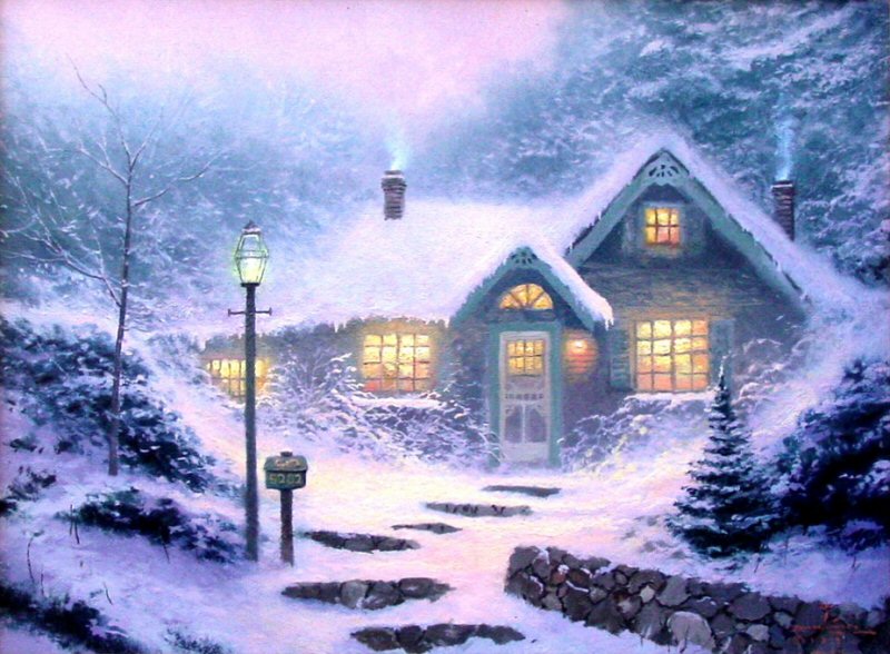 Home For The Evening by Thomas Kinkade ORIGINAL OIL ON CANVAS