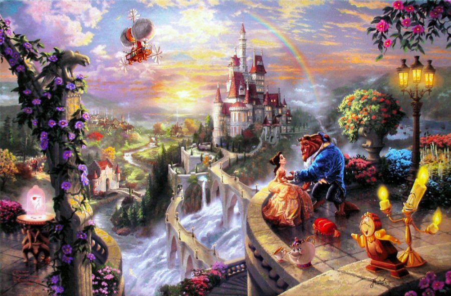Beauty and the Beast Falling in Love by Thomas Kinkade