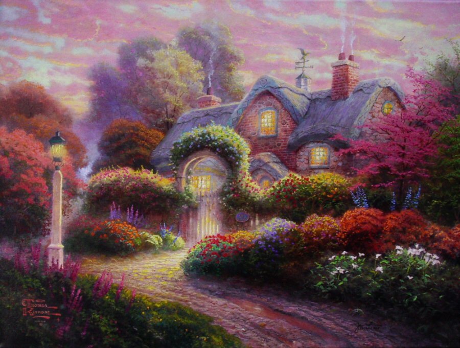 Rosebud Cottage (Peaceful Cottages I) by Thomas Kinkade