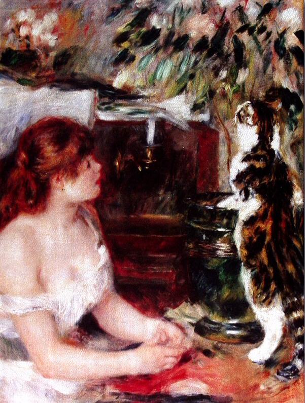 Girl With Favorite Feline by Pierre-Auguste Renoir